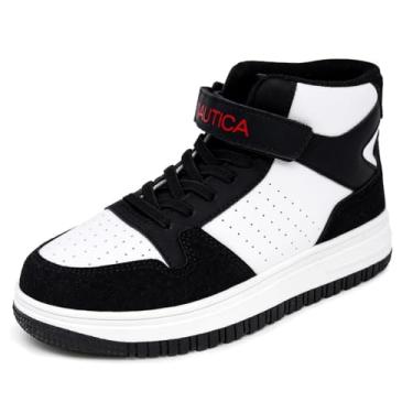 Imagem de Nautica Tênis infantil: sapato moderno com cadarço com design de cano alto tipo bota para meninos e meninas (tamanho infantil grande) - Horizon, Branco, preto, vermelho, 15