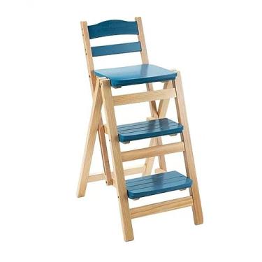 Imagem de Escada dobrável de madeira dobrável para biblioteca, cadeira de balcão, cadeira de bar, banqueta multifuncional leve e portátil 2 em 1, banco de 3 degraus, escadas de dupla finalidade, suporte de