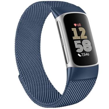 Imagem de Pulseira de metal compatível com Fitbit Charge 6 para mulheres e homens, pulseira de substituição magnética de malha de aço inoxidável para Fitbit Charge 6 / Charge 5 monitor de atividades (azul