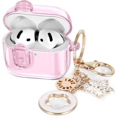 Imagem de (com trava de segurança) capa transparente compatível com lindas capas femininas para Apple Airpods 4 2024 2024, capas transparentes, TPU macio, 4 gerações, iPods, 4 fones de ouvido, chaveiro para