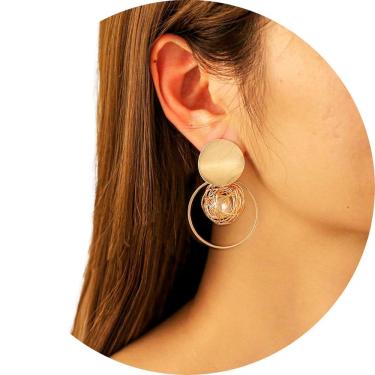 Imagem de Brincos Argola com Pérolas Redondos Fashion Luxo Tarracha