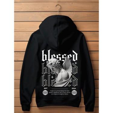 Imagem de Moletom Blessed Respect Abençoado Anjos Unissex Streetwear Com Capuz e