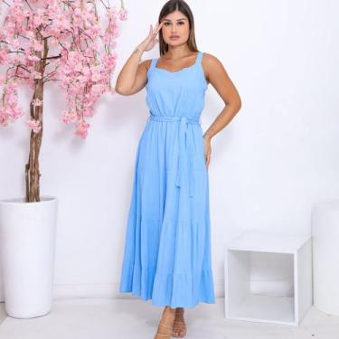 Imagem de Vestido Feminino Midi Amarração com Forro e Decote V Tecido Premium - 
