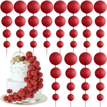 Imagem de BOUBONI 48 peças de enfeite de bolo, enfeites de bolo, topos de cupcake de espuma, bolas de bolo, decorações para festa de aniversário, casamento, aniversário, decoração de bolos (vermelho)