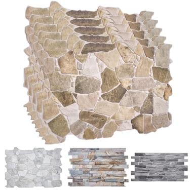 Imagem de Painéis de parede de pedra artificial 3D 90 cm x 49 cm - 10 folhas, capas 4,6 m² - Painéis decorativos de parede de ardósia de PVC para revestimento - cozinha, sala de estar, quarto, escritório -