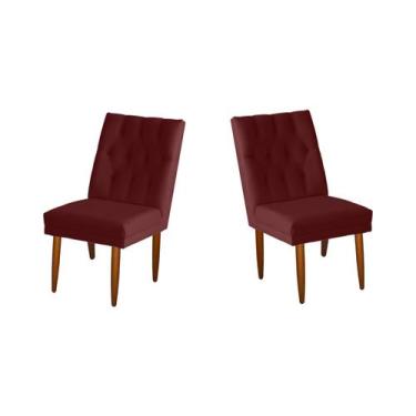 Imagem de Jogo 02 Cadeiras de Jantar Estofada Cozinha Paris Suede Vermelho Do La