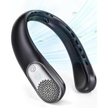 Imagem de Ventiladores de pescoço portáteis que sopram ar frio, 3 configurações de velocidade, ventilador de pescoço sem lâmina usável, ventilador pessoal recarregável de 360° com bateria de 4000 mAh, leve e