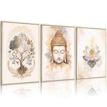 Imagem de Lhoiplme Arte Zen Decoração de parede Buda Flor de Lótus Arte Árvore da Vida Pintura em Tela Yoga Meditação Estúdio Arte de Parede Mindfulness Energia Espiritual Poster para Sala de Estar Quarto 30 x