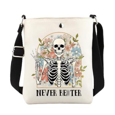 Imagem de FUSTMW Bolsa transversal de caveira com estampa de caveira para amantes de esqueleto, bolsa tiracolo rosa com alça de ombro, Bolsa Nb Skull Body Bag