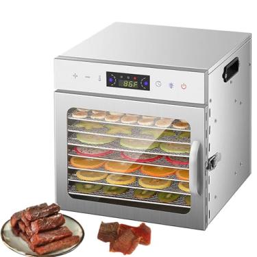 Imagem de Desidratador de 8 bandejas todo em aço inoxidável, desidratador de alimentos com toque LED, secador de frutas comercial de 400 W, equipado com temporizador digital e controle de temperatura