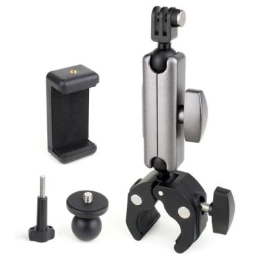 Imagem de GEPULY Acessórios para montagem de grampo de câmera Gopro Insta360, adaptadores duplos de braço mágico de cabeça esférica de 360° com parafuso de 1/10.2 cm - 20, suporte universal de telefone para