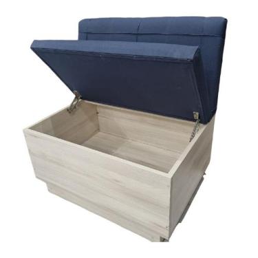 Imagem de Canto alemão reto de 1 metro com baú base amadeirada suede  azul - O R