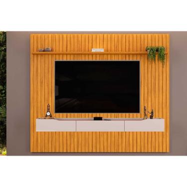 Imagem de Estante p/ Sala até 85 Pol Pratic Ripado c/ 3 Gavetas 250x240cm Cedro/Bali - dj Móveis