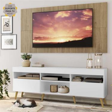 Imagem de Rack Painel e Suporte Tv 65 Branco Rustic Pés Retrô Natural