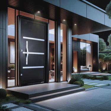 Imagem de Porta Lambri Pivotante de Aluminio 228x115cm com Puxador Oval Preto