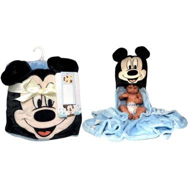 Imagem de Manta Cobertor Para Bebê Com Capuz Personagem Menino Mickey Mouse - Azul - Disney Baby