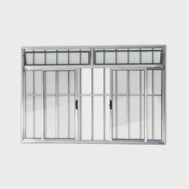 Imagem de Janela de Aluminio de Correr com Bandeira 100x120cm 4 Folhas com Grade Vidro Liso Plus Brimak