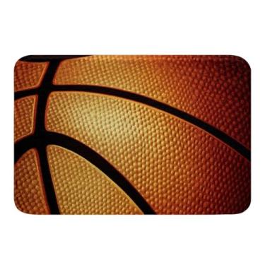 Imagem de Tapetes e tapetes de banheiro de basquete, conjunto de tapetes de banho com padrão de bola 3D super absorvente, decoração de tapete de banheiro, tapete de sala de estar, lavável à máquina Tapetes de banheiro antiderrapantes para banheiro, 50,8 x 81,2 cm