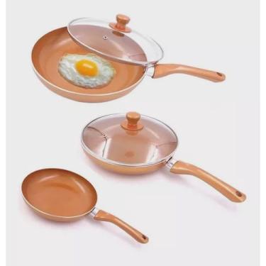 Imagem de Conjunto com 3 Frigideiras Antiaderentes Panela Cerâmica 5 Peças