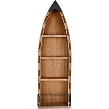 Imagem de Linfevisi Decoração de prateleira de barco de madeira maciça com tema de praia, decoração de parede de barco, decoração de barco, decoração náutica, arte de parede com rede, decoração de casa para