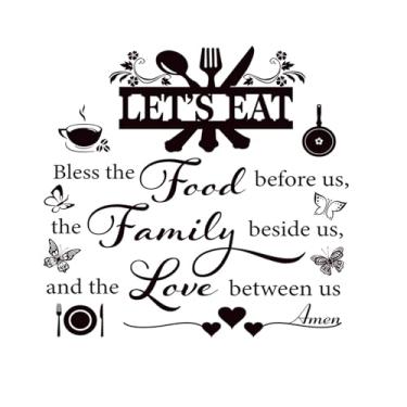Imagem de ADECNS Adesivos de parede de cozinha, jantar, refeição, oração, decoração de parede, Let's Eat Bless The Food Before Us Citações de cozinha, decalque de parede, vinil, faça você mesmo, arte de parede