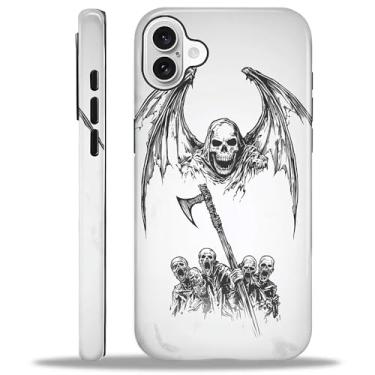 Imagem de CARLOCA Compatível com capas para iPhone 16 2 em 1 silicone brilhante PC rígido para MagSafe oferece proteção abrangente para iPhone 16 com design de caveira asa de morcego foice ceifador Soul