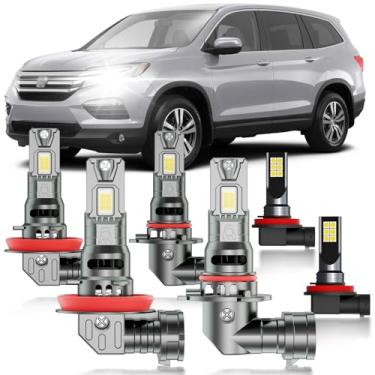 Imagem de HUOKEDS Para Honda Pilot 2006-2018 Conjunto de lâmpadas de faróis de neblina, 6 peças de feixe duplo branco super brilhante e pacote de luz de neblina Blubs, tamanho 1:1 como lâmpadas de estoque, Plug