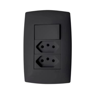 Imagem de Conjunto Interruptor Simples + 2 Tomadas Com Placa 20A Home