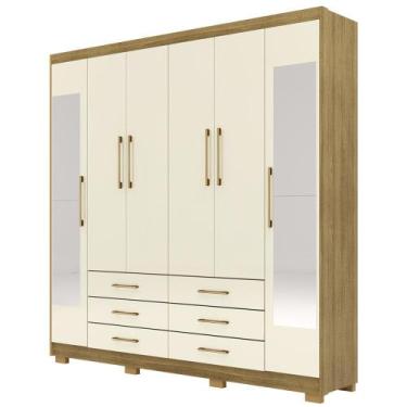 Imagem de Guarda Roupa Casal 223cm Com Espelho Canadá Nature/Champanhe - Vila Ri