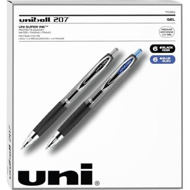 Imagem de Uniball Signo 207 canetas de gel retráteis – ponta média – 6 pretas com 6 canetas de tinta azul (total de 12 canetas)