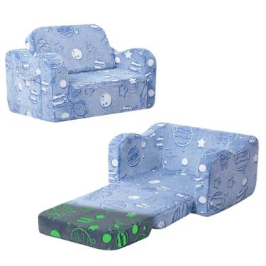 Imagem de MeMoreCool Sofá-cama dobrável que brilha no escuro — Cadeira e espreguiçadeira de pelúcia conversível 2 em 1 para meninos e meninas, capa lavável removível, presente de sala de jogos infantil (design