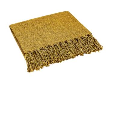 Imagem de Manta Para Sofá Grande Casal 2,40x1,80m Algodão Natural Artesanal Decorativa Coberta Franja(Ouro Velho)