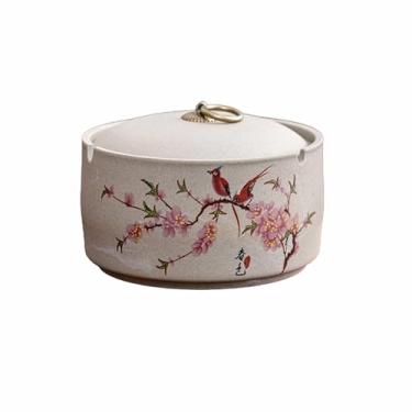 Imagem de Cinzeiro de mesa com tampa cinzeiros de mesa de cerâmica retro antigo redondo para fumar estilo para uso doméstico escritório ornamentos (tamanho: L B)