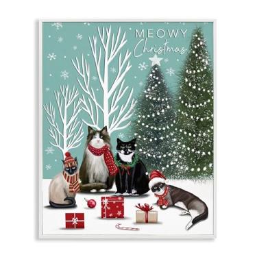 Imagem de Stupell Industries Arte giclée emoldurada branca festive Winter Cats Scene, design por Elizabeth Tyndall, 40,6 x 50,8 cm