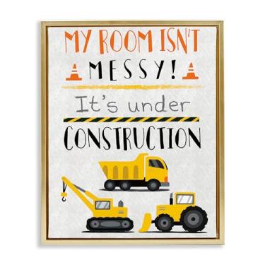 Imagem de Stupell Industries Arte de parede em tela flutuante emoldurada dourada Under Construction Not Messy, design de Elizabeth Tyndall, 25 x 31