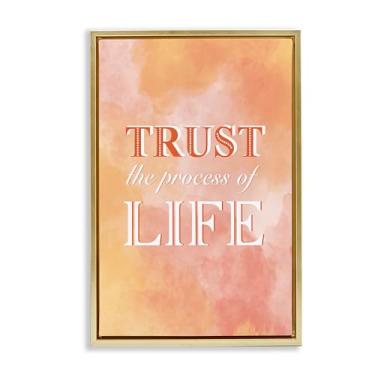 Imagem de Stupell Industries Trust The Process Of Life Arte de parede em tela flutuante emoldurada dourada, design por Martina Pavlova, 53 x 78 cm