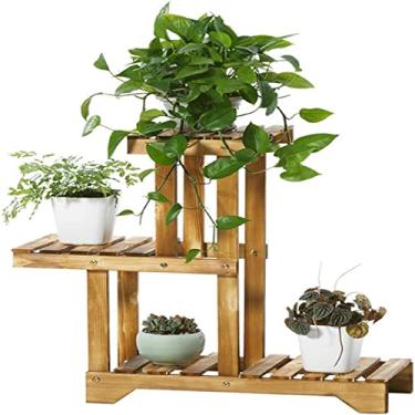 Imagem de Suporte de plantas, prateleira de flores, estilo nórdico, madeira maciça, sala de estar, prateleira de plantas, várias camadas, varanda, restaurante, suporte de flores, moldura de grade moderna