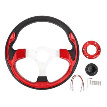Imagem de 13 Em Volante, Estilo de Corrida PU Alumínio PU Confortável Grip Universal 6 Furos Volta de Carro Com Botão de Buzina, Desgaste para a Maioria Dos Veículos (vermelho)