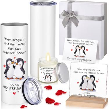 Imagem de Geiserailie 6 peças pinguim presentes para casais, aniversário de casamento, romântico, eu te amo, presentes para casal, esposa, marido, namorado, namorada, ela, ele, com copo de acrílico, decoração