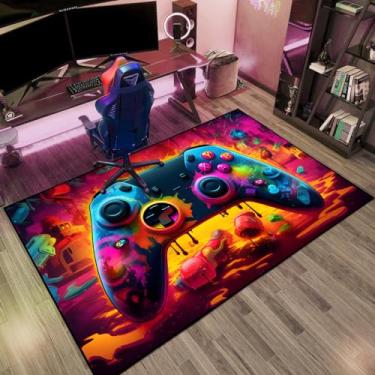 Imagem de Tapete de área de jogos, tapete para meninos, design de lava, gamepad e fundo colorido de bomba para sala de jogos, sala de jogos, sala de jogos para meninos e meninas, sala de estar (79 x 59 pol