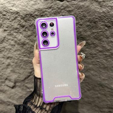 Imagem de Capa macia transparente neon luminosa de luxo para Samsung Galaxy S21 S22 S23 S24 Ultra Plus FE 5G, capa protetora de silicone noctilucente, roxa, para S22 Ultra