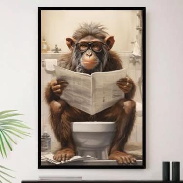 Imagem de Genérico, Quadro Banheiro Macaco Nerd Jornal Decorativo A4 23x33cm