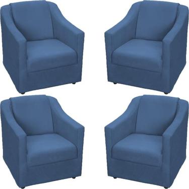 Imagem de Kit 4 Poltronas Mila Pé De Plástico Cromado - Azul-marinho Suede