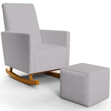 Imagem de Poltrona De Amamentação Com Balanço E Puff Ravena W01 Linho Cinza - Lyam Decor