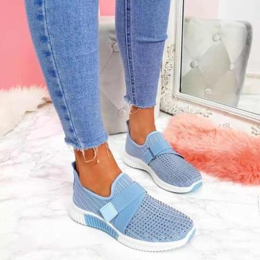 Imagem de Mulheres Sapatos Casuais Primavera Sapatos Femininos Cristal Malha Sólida Sneakers Plus Size Flats Moda Feminina Calçados Esportivos Vulcanizados Sapatos-azul, 37, Blu, 37 EU