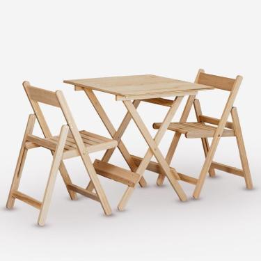 Imagem de Conjunto De Mesa 70x70 Em Compensado E 02 Cadeiras Dobráveis Sem Pintura