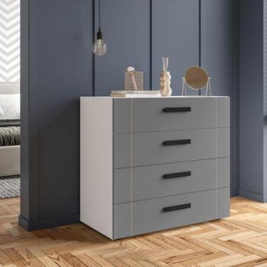 Imagem de Cômoda com 4 Gavetas Lisboa Branca com Cinza Politorno