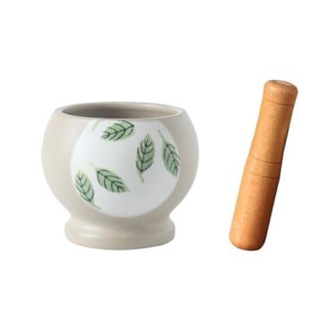 Imagem de Tigela Moedora Pounder de tempero multifuncional cerâmica manual tigela de especiarias conjunto de argamassa e pilão moedor de ervas Moedor Triturador(Green)