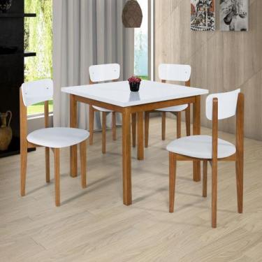 Imagem de Mesa Cadeiras 90cm Estofado MDF Pinus P/ Ambientes Pequenos - Ravilar,