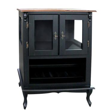 Imagem de Adega Baixa Antique Com 2 Portas De Madeira Luiz Xv Preta